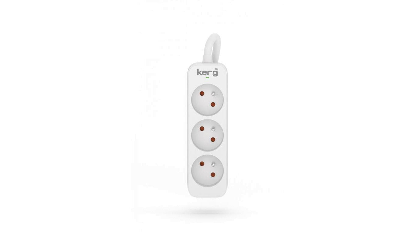 Przedłużacz KERG bez wyłącznika-3 gniazda-biało-szary-10m-16A-H05VV-F-3x1,5mm2