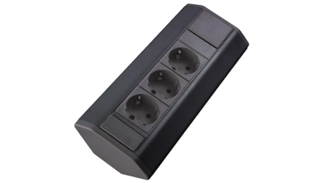 Gniazdo meblowe, blatowe 3x Schuko przedłużacz narożny 1,8m czarny CORNER BOX