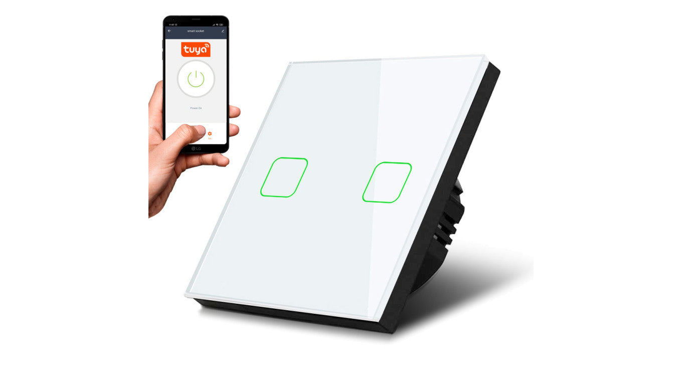 Dotykowy włącznik światła Maclean, podwójny, SMART, Tuya APP, szklany, biały z kwadratowym podśw. przycisku, 86x86mm, MCE717W