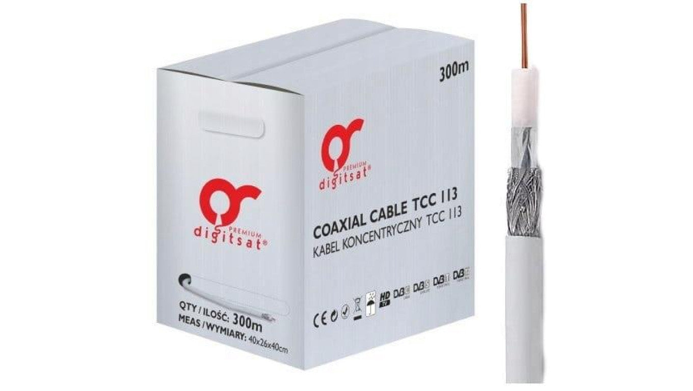 Przewód koncentryczny deweloperski RG-6 Tri-Shield 1,13Cu 144x0,12 7,05mm Premium 300m /1 box = 300m/