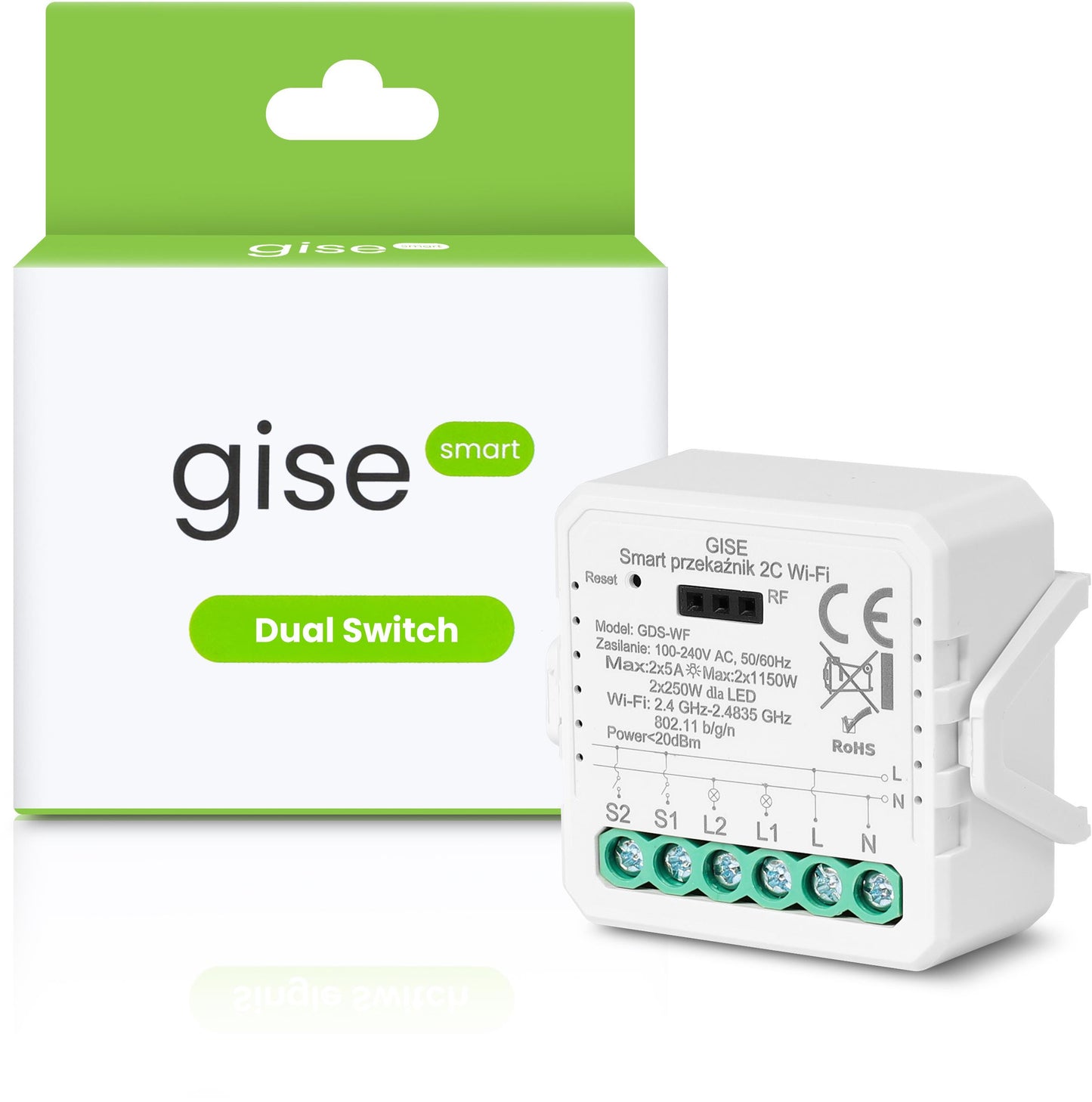 GISE Smart Podwójny moduł przekaźnikowy WiFi | Tuya | GDS-WF