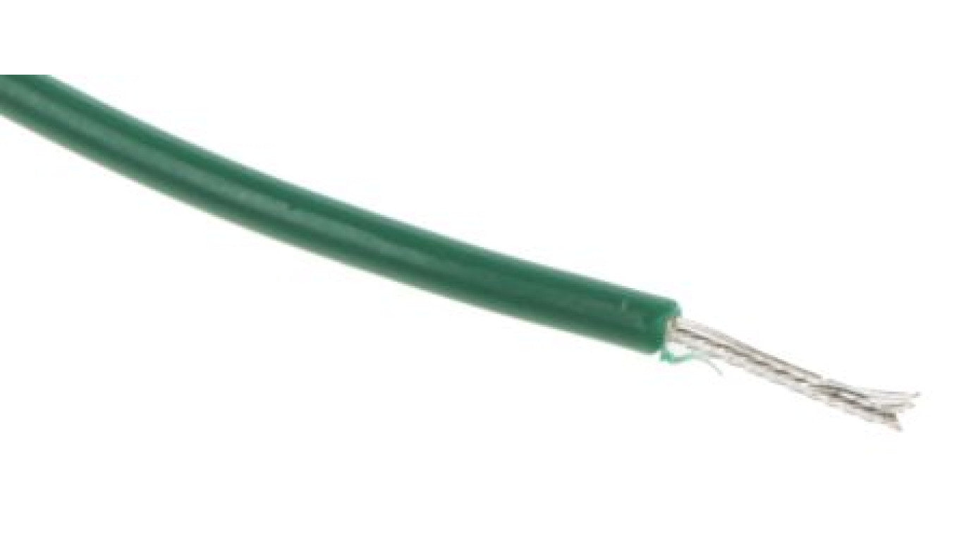 Przewód jednożyłowy linkowy, Przewód do urządzeń, 0,26 mm², 3/0,07 mm, 23 AWG, PVC, 250 V, Zielony, dł. 100m, RS PRO