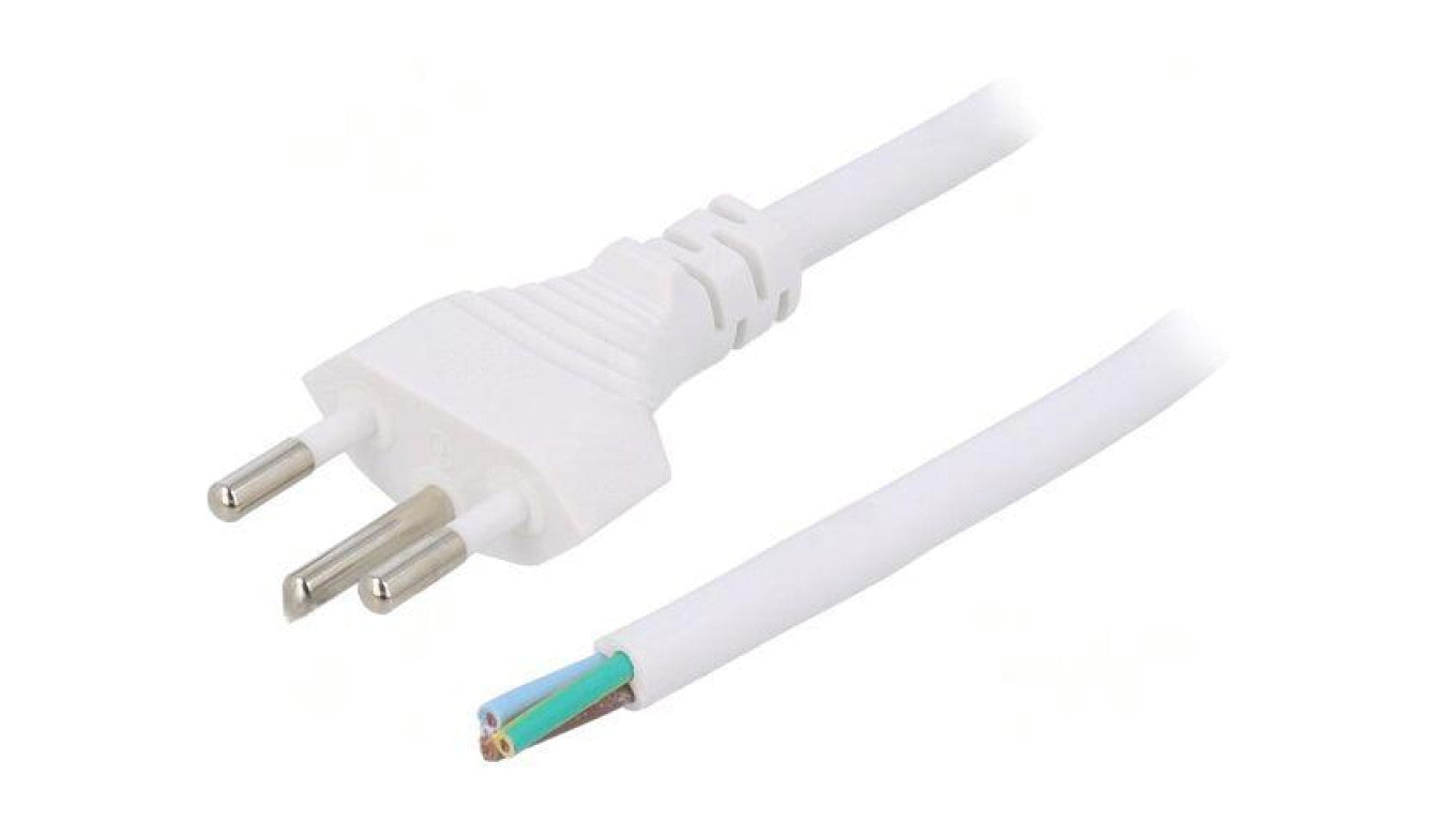 Kabel: 3x1mm2, przewody,SEV-1011 (J) wtyk, 5m, 10A LT-313 H05VV-F 3X1.0 WHT 5M END CUT