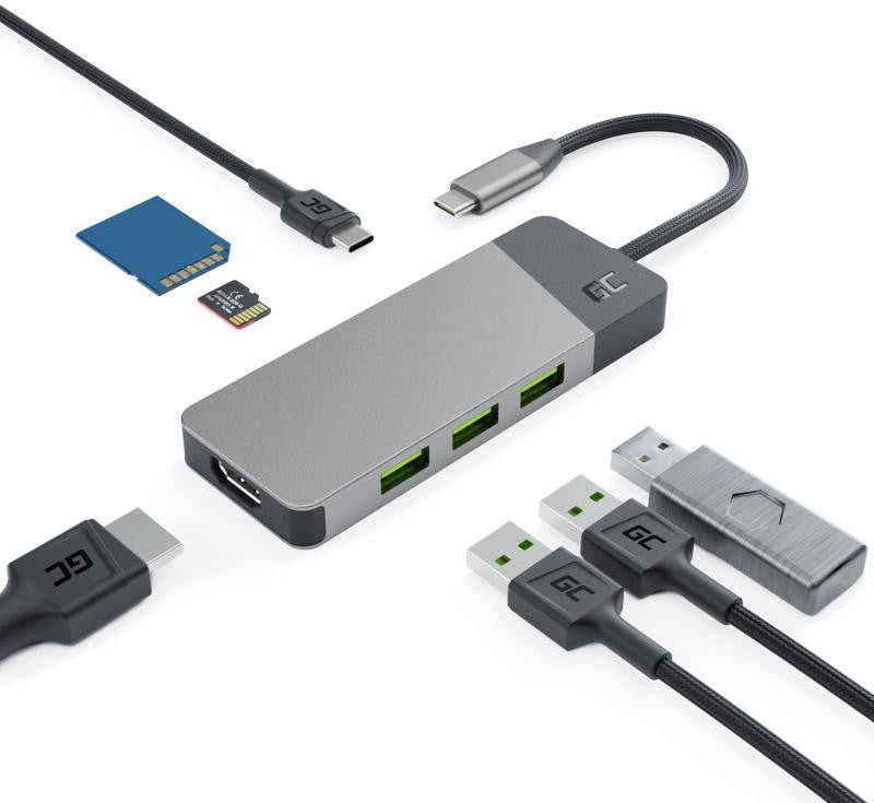 Hub USB 7w1 Green Cell Connect 3x USB-A 3.1 HDMI  4K 60Hz 1x USB-C PD 85W