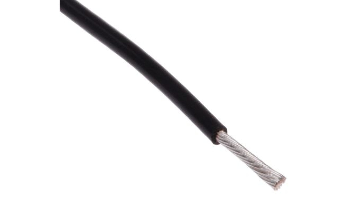 Przewód do urządzeń PTFE PTFE Czarny, 100m 0,34 mm² 19/0,15 mm, 600 V, -75→ +200 C., Ø 1.35mm, RS PRO BS3G210