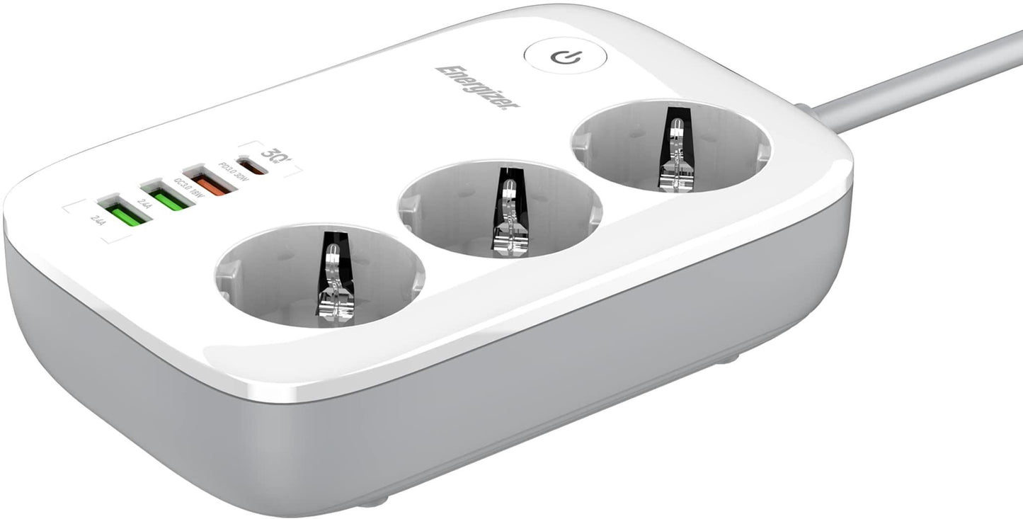 LISTWA ZASILAJĄCA SMART Energizer Z Wi-Fi I APP 3x SCHUKO 3x USB-A 1x USB-C 2500W 10A KABEL 2M