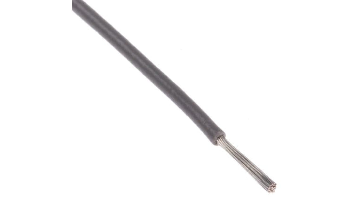 Przewód do urządzeń PTFE PTFE Szary, 100m 0,08 mm² 7/0,12 mm, 300 V, -75 → +200C, Ø 0.71mm, RS PRO BS3G210