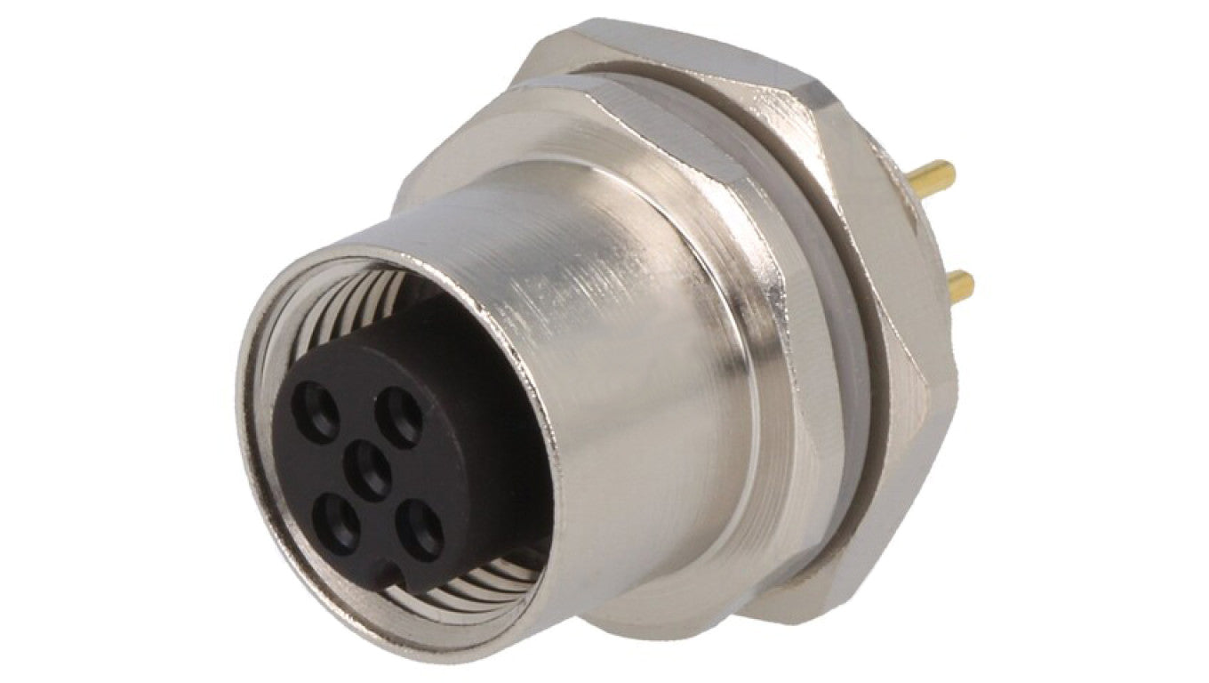 Złącze okrągłe M12 żeńskie proste montaż THT 5-PIN 60V T4143012051-000