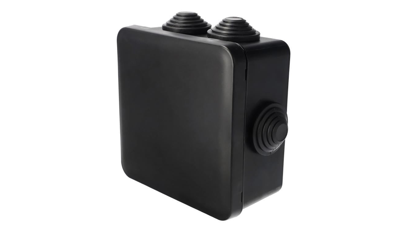 Puszka hermetyczna 100x100x50mm natynkowa z dławikami, bezhalogenowa, odporna na UV,zamknięcie na klik IP55 czarny