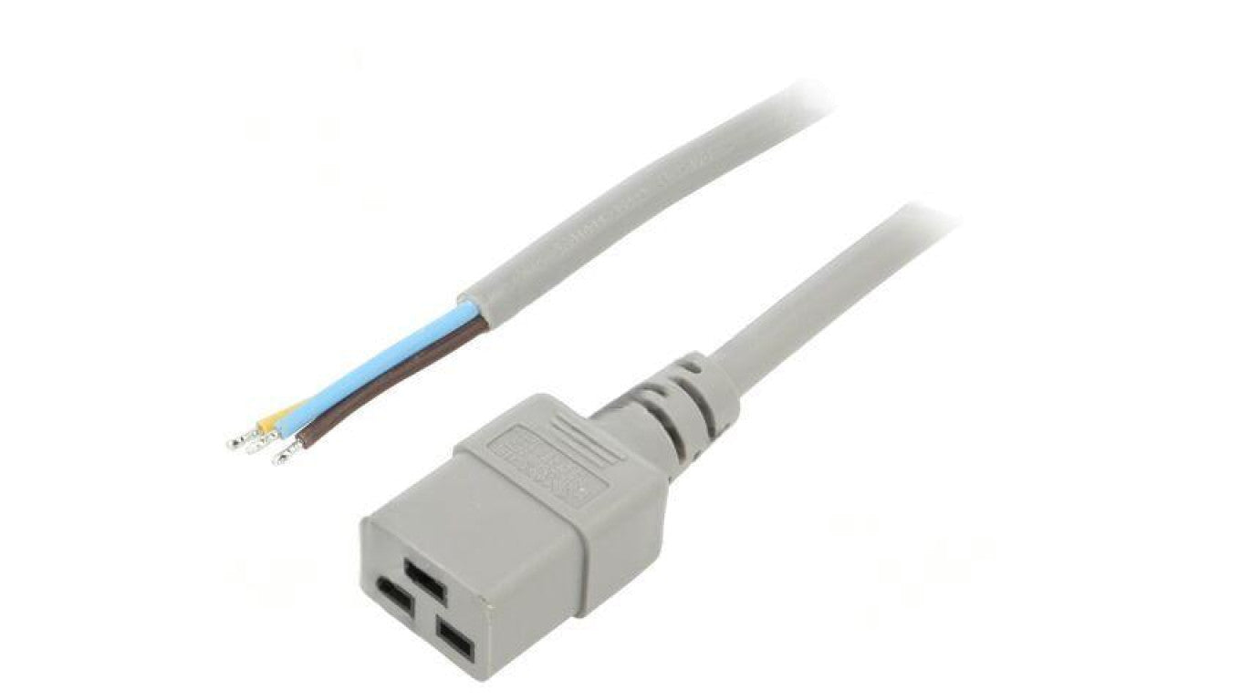 Kabel: 3x1,5mm2, IEC C19 żeński, Dł: 3m, 16A LT-549 H05VV-F 3X1.5 GRY 3M END ROJ
