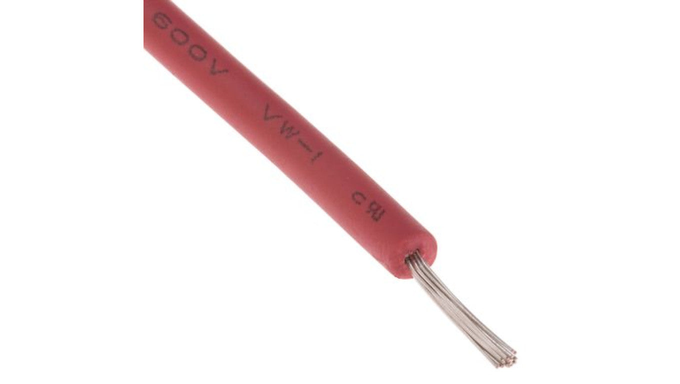 Przewód jednożyłowy linkowy, Przewód instalacyjny, 0,33 mm², 17/0,16 mm, 22 AWG, XLPE, 600 V, Czerwony, dł. 100m, RS PRO