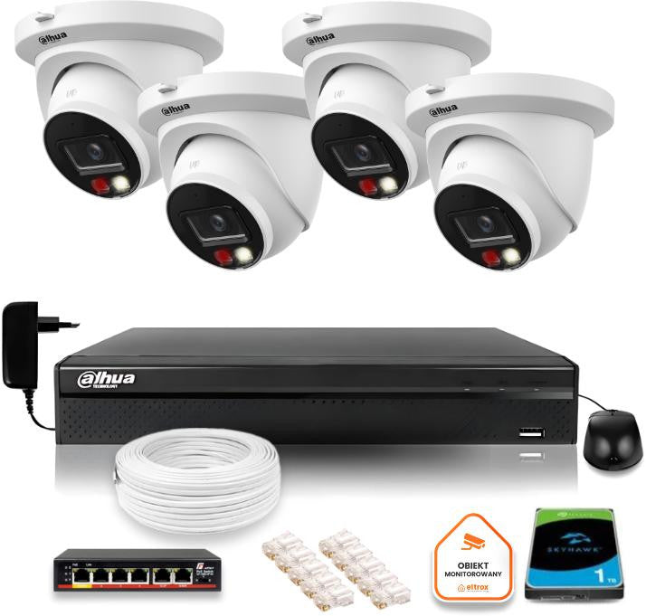 Zestaw monitoringu IP Dahua 8mpx 4K 4 kamery IPC-HDW2849TM-S-IL z dyskiem