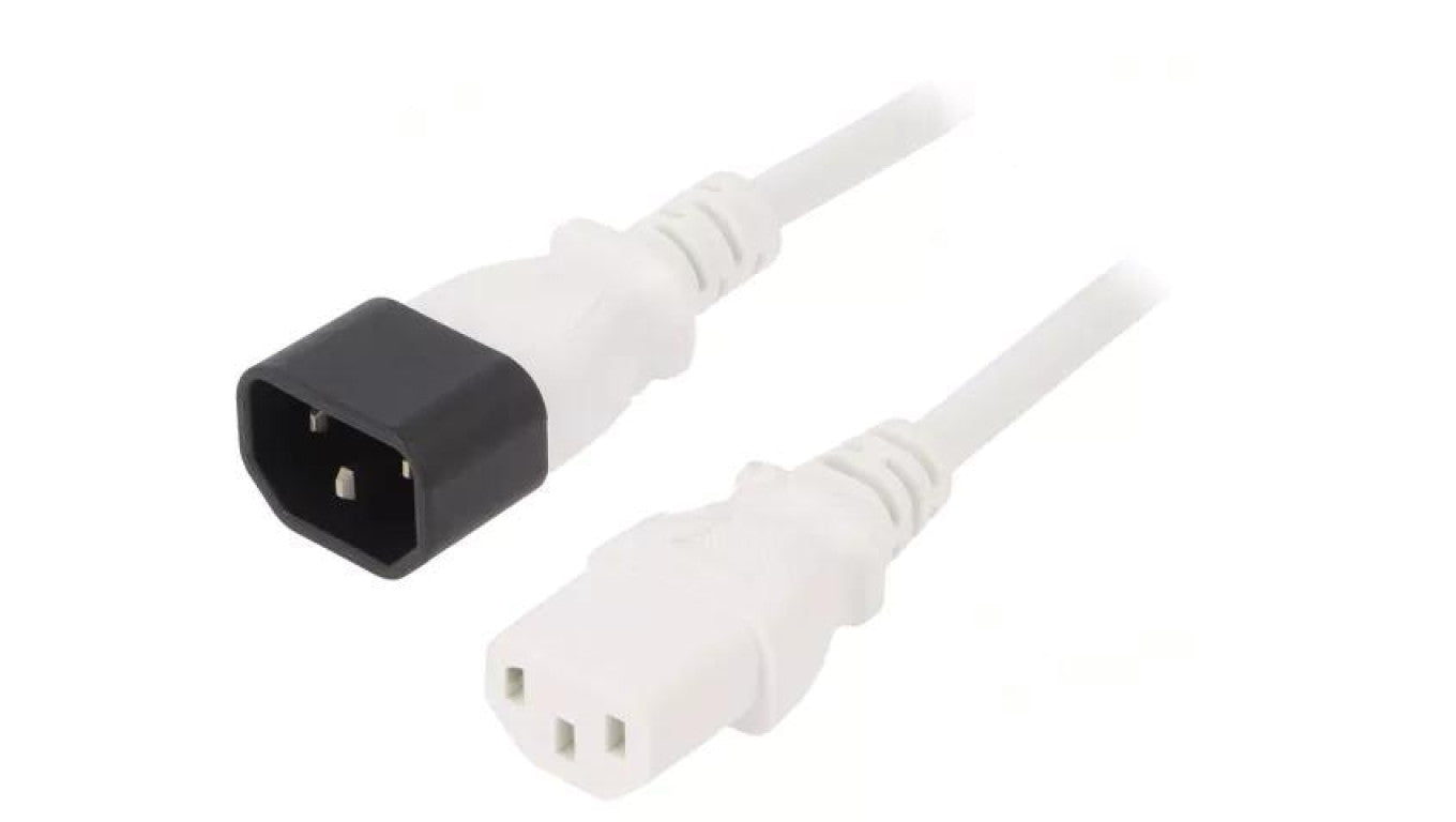 Kabel: 3x0,75mm2, IEC C13 żeński,IEC C14 męski, 0,5m LT-602+501 H05VV-F 0.75/3C WHT 0.5M