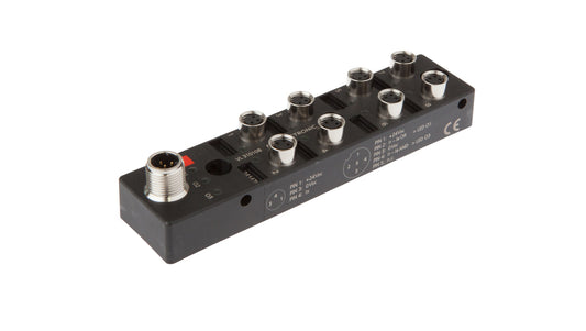 Moduł logiczny 27x130x31mm AND/OR 8-krotny 10-30VDC -30-85 stC złącze M8 żeńskie 3-PINowe złącze M12 męskie 4-PINowe IP67 VL310
