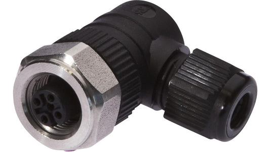 Gniazdo kablowe, kątowe, połączenie śrubowe, Ø3-6,5mm, 4A, 240V, -25-90C, M12 żeńskie 4-PIN, IP67, PBT VK003820