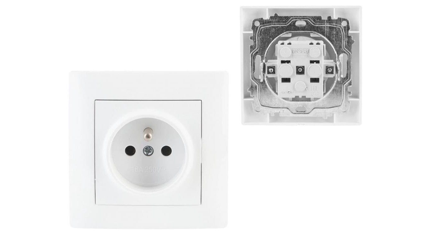 Gniazdo Elektryczne Pojedyncze Gniazdko Podtynkowe z Uziemieniem Białe WESA