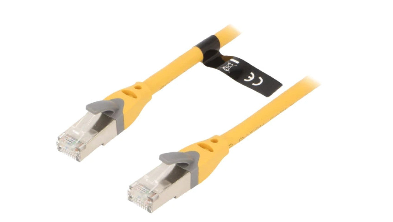 Patch cord S/FTP 6a OFC PVC żółty 10m RJ45 wtyk,z obu stron IBHYL