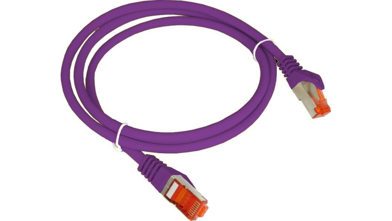 Patchcord S/FTP kat.6A PiMF kabel sieciowy LAN 2x RJ45 linka LSOH fioletowy 0,25m Alantec