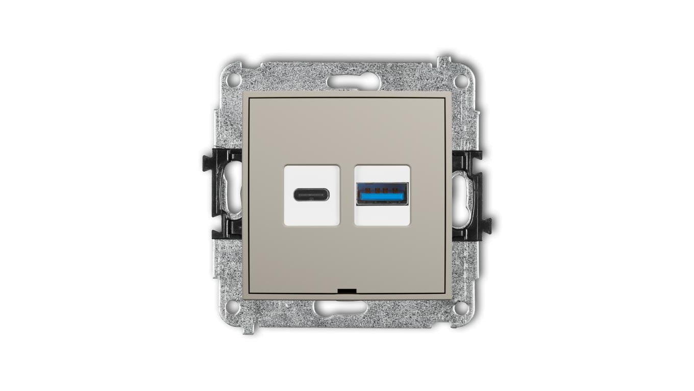 MINI Mechanizm ładowarki USB podwójnej USB C + USB A, 20W max., bez pola opisowego taupe 60MCUSBBO-8