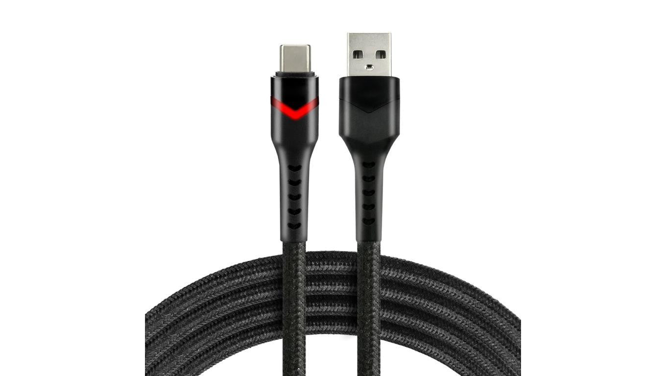 Kabel przewód pleciony USB - USB-C / Typ-C RGB LED everActive CBB-2CBR 200cm z obsługą szybkiego ładowania do 3A czarny