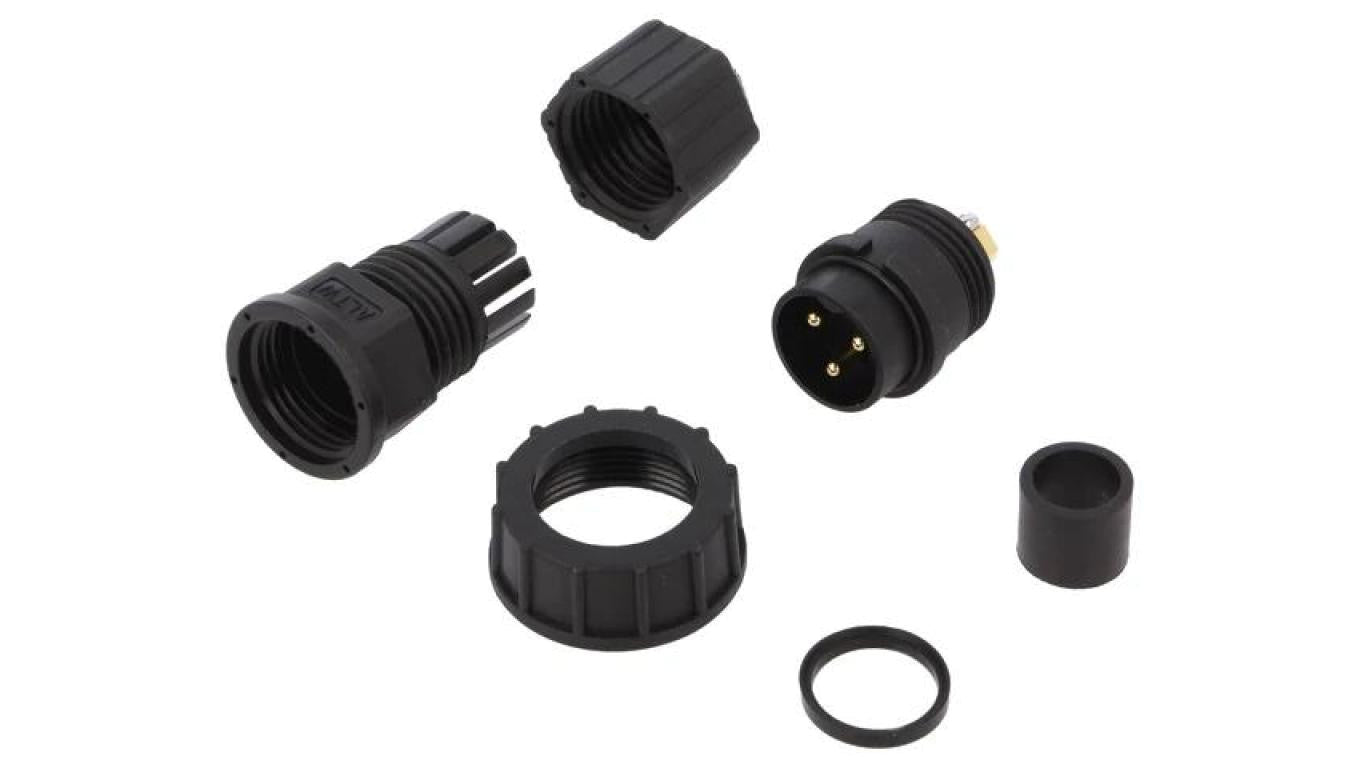 Złącze okrągłe wtyk rozmiar D męski 3-PIN złocony 20A IP67 DC-03BFMB-SL7001