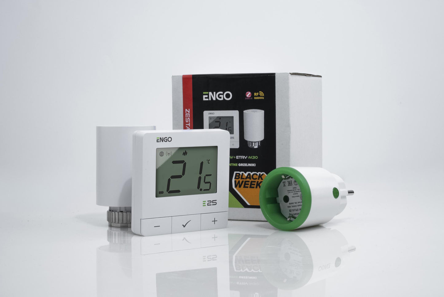ENGO Controls Inteligentny zestaw ogrzewania Biały (E25-BATW + ETRV-M30 + EPlug WiFi)