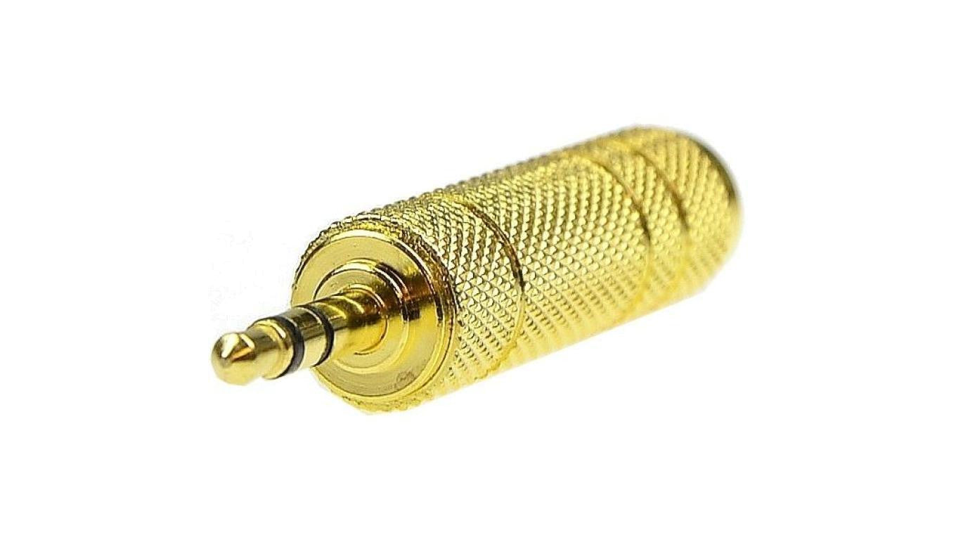 Przejście Adapter Audio AUX mini Jack 3,5mm Stereo (wtyk) / Jack 6,3mm Stereo (gniazdo) pozłacany