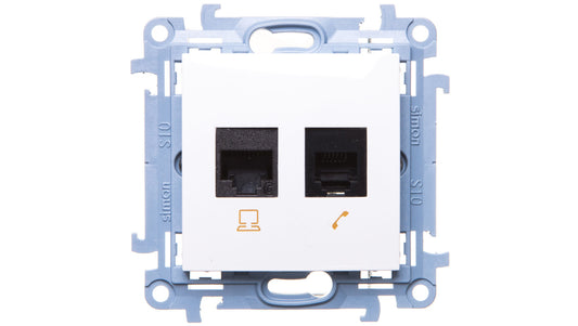 Simon 10 Gniazdo RJ45 kat 6 + gniazdo telefoniczne RJ12 białe C6T.01/11