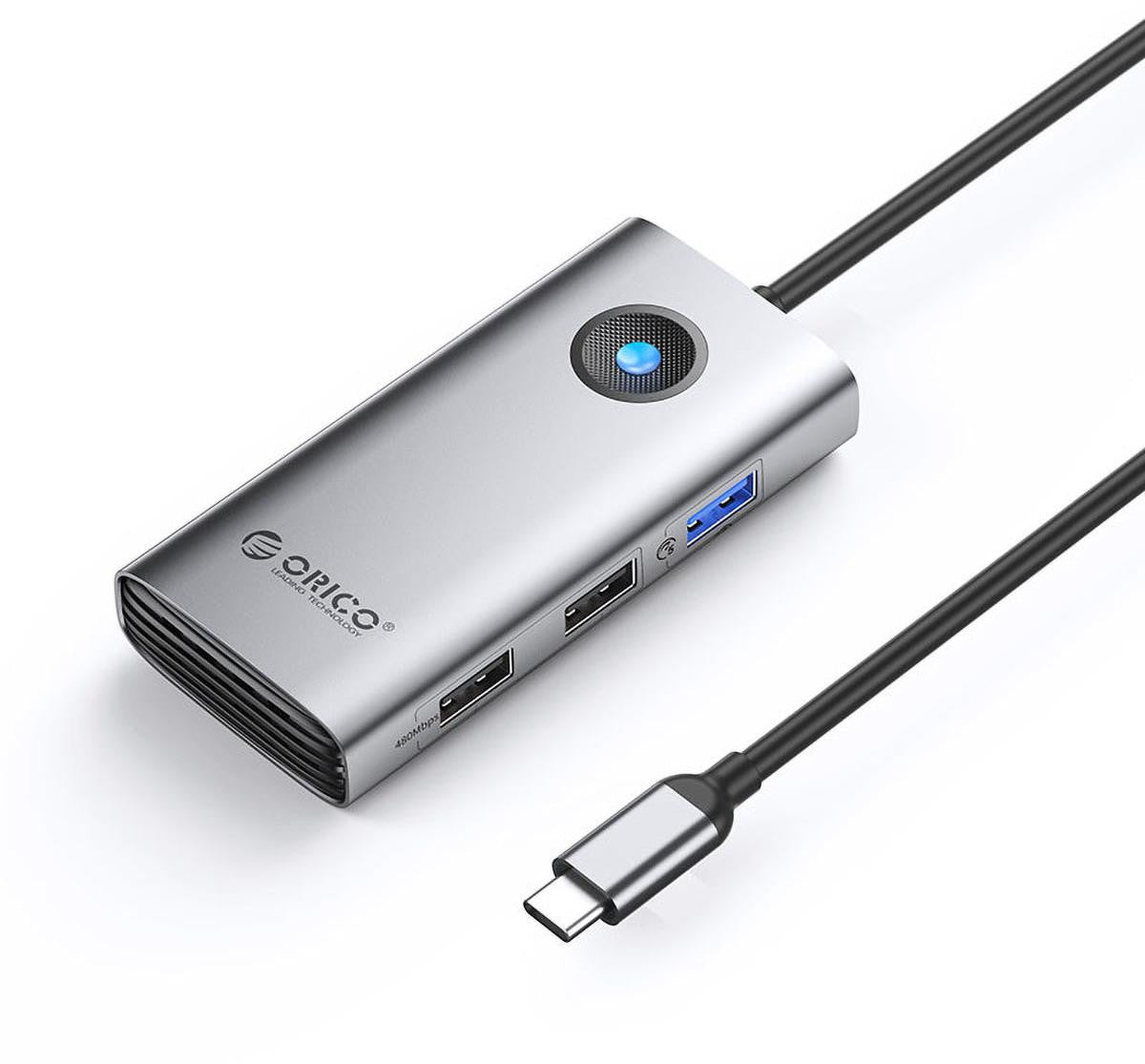 Hub USB Orico 5Gbps, USB-A, 2xUSB-A 2.0, PD60W, HDMI 4K@30Hz, szary