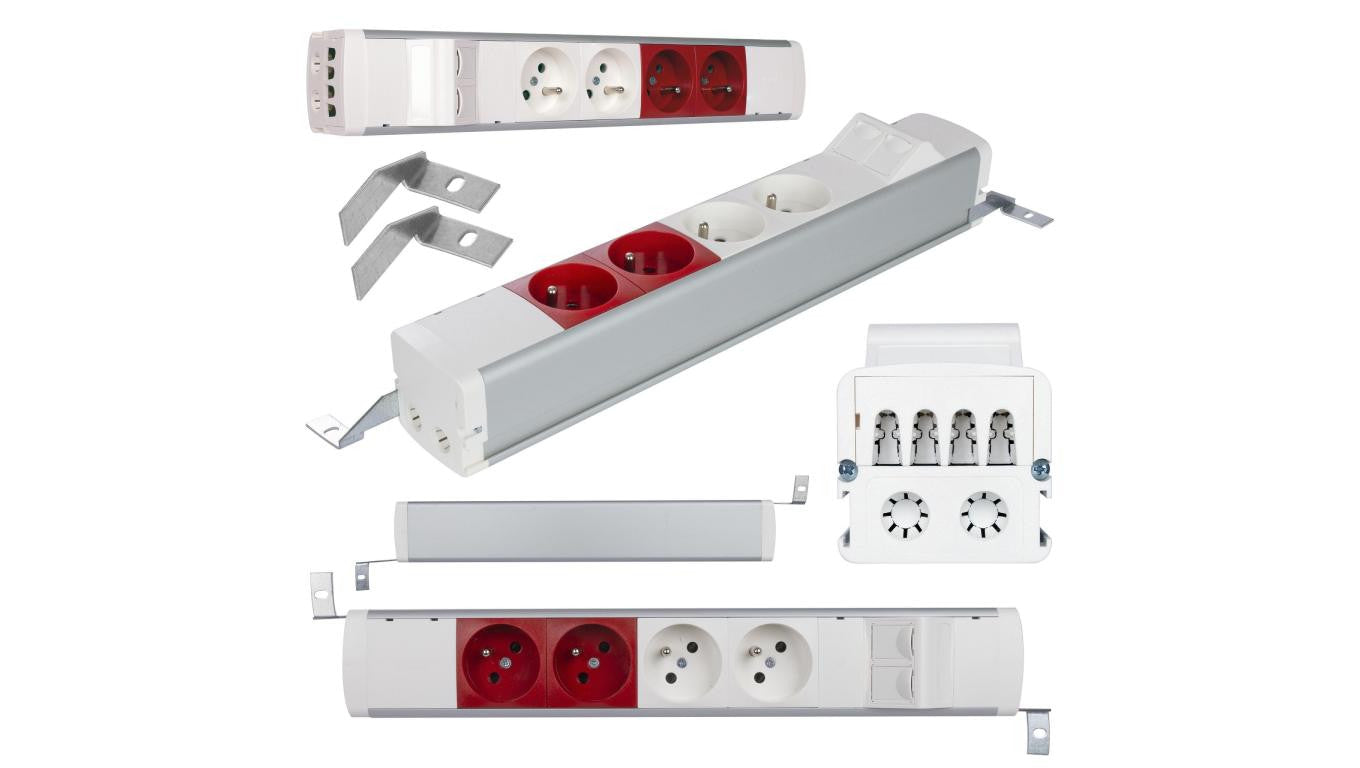 Simon 480 Listwa zasilająca na 4 gniazda (2x DATA) + 2 gniazda RJ45 biała