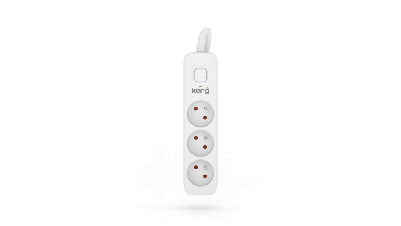 Przedłużacz KERG z wyłącznikiem-3 gniazda-biało-szary-10m-16A-H05VV-F-3x1,5mm2