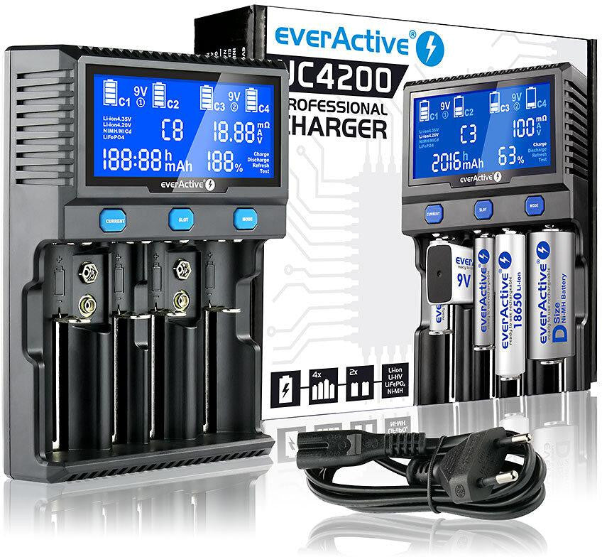 Ładowarka do akumulatorków cylindrycznych Li-ion oraz Ni-MH everActive UC-4200