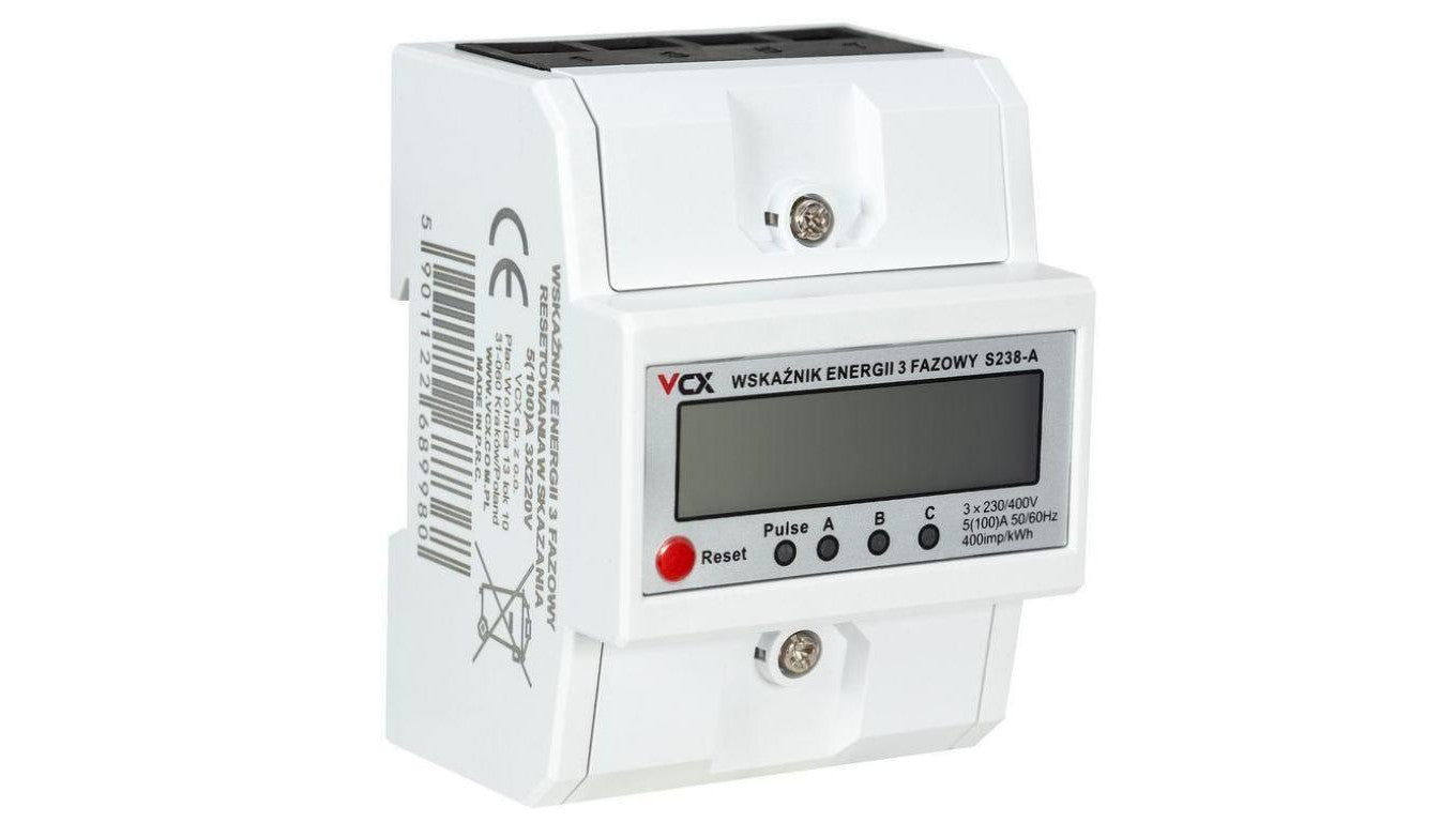 Miernik energii elektrycznej S-238-A 3-fazowy 230V, 100A z funkcją resetu