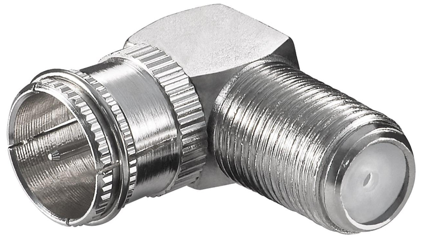Adapter kątowy: Wtyk F (szybki) Gniazdo F 90 - Połączenie, materiał obudowy cynk