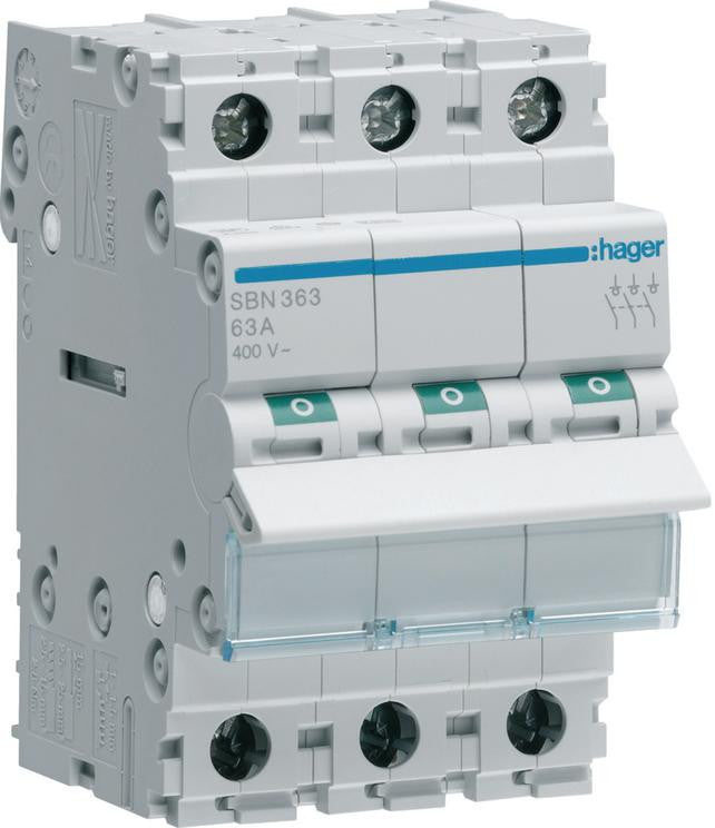 Modułowy rozłącznik izolacyjny 3P 63A 400VAC Hager SBN363