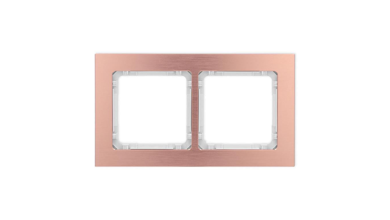 DECO Ramka uniwersalna podwójna - aluminium szczotkowane (ramka: kolor miedziany spód: biały) 9-0-DRA-2
