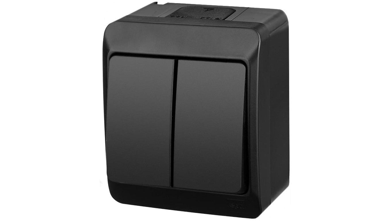 Łącznik świecznikowy podwójny natynkowy bryzgoszczelny IP44 czarny HERMES ELEKTRO-PLAST NASIELSK