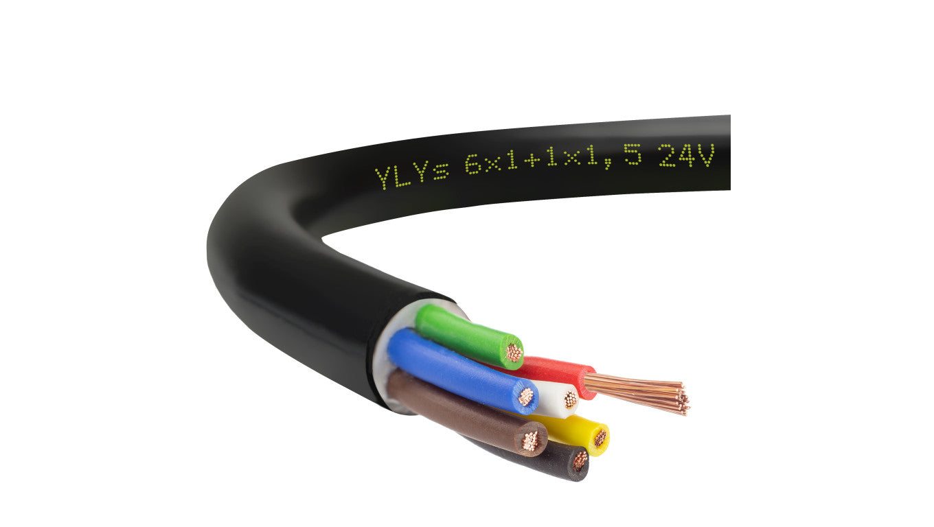 Przewód przyczepowy samochodowy YLYs 6x1 + 1x1,5 24V Elektrokabel /500m/