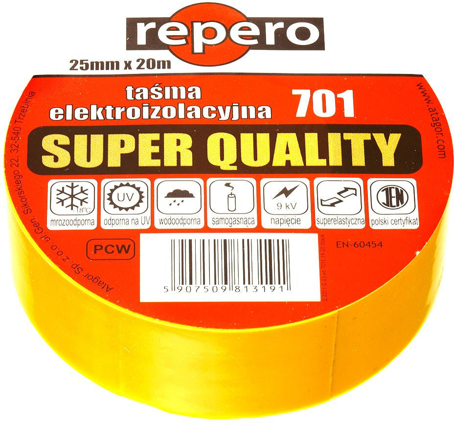 TAŚMA IZOLACYJNA REPERO 701 ŻÓŁTA 19MMX20M