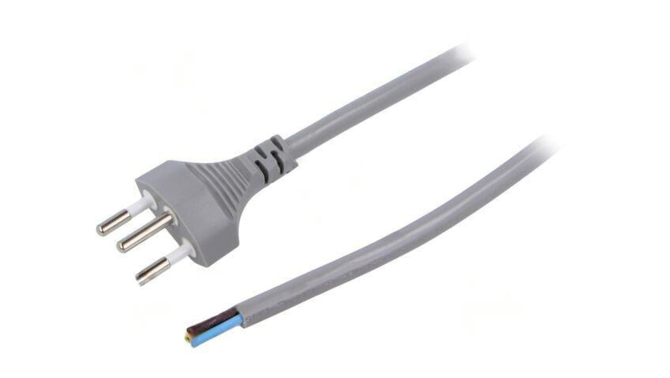 Kabel: 3x1mm2, przewody,SEV-1011 (J) wtyk, 5m, 10A LT-313 H05VV-F 3X1.0 GRY 5M END CUT
