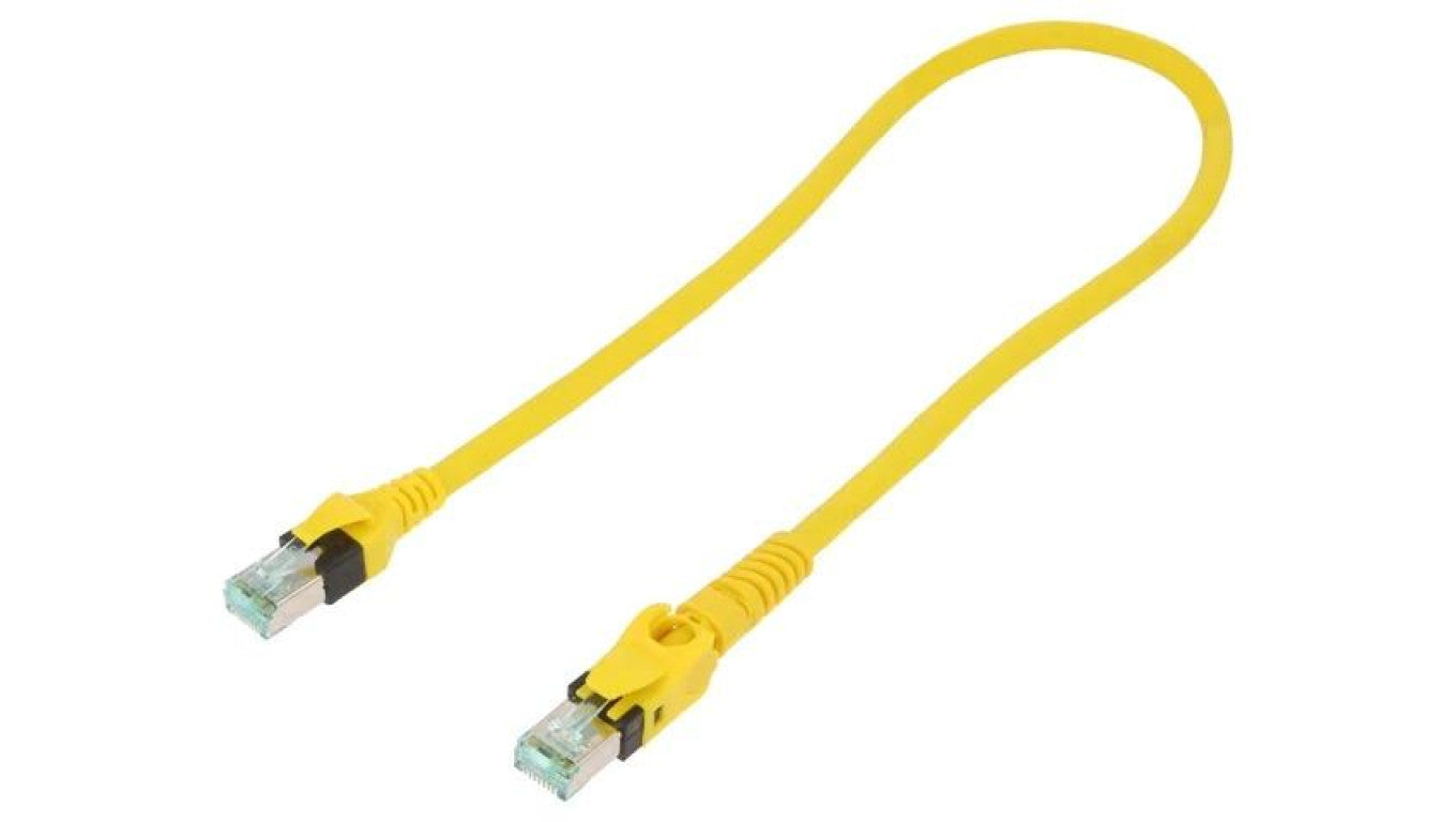 Patch cord S/FTP 6a linka Cu PUR żółty 0,5m 27AWG Żyły: 8 09488447745005