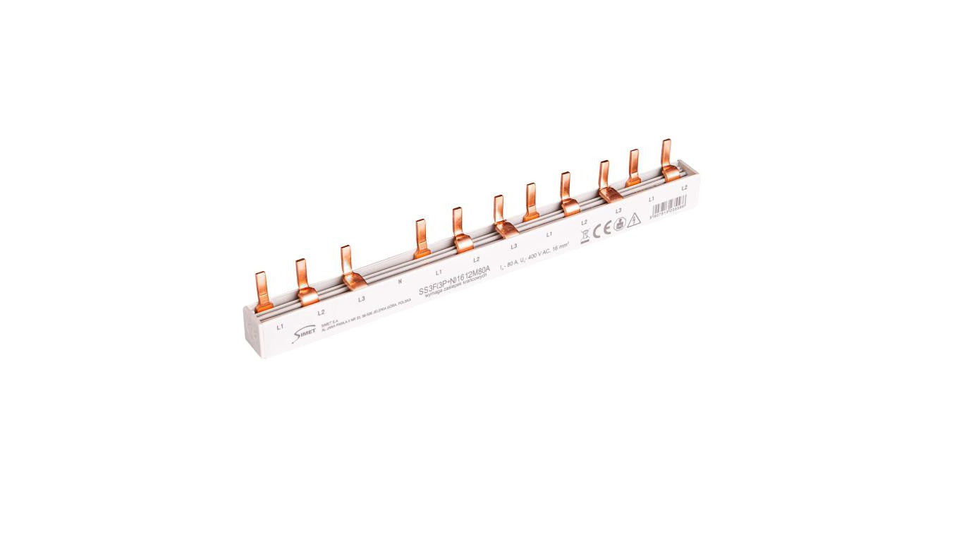 Szyna prądowa łączeniowa - sztyftowa 3-fazowa 80A 12 modułów 16 mm² - pod zabezp. różnicowo-prądowe 81998206