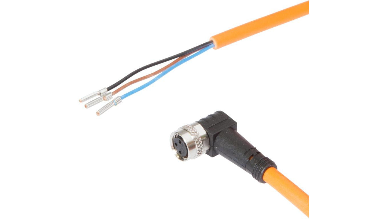 Kabel połączeniowy, 20 m, gniazdo M8 3-stykowe kątowe, wolny koniec kabla, PUR (poliuretan) VKB0R071