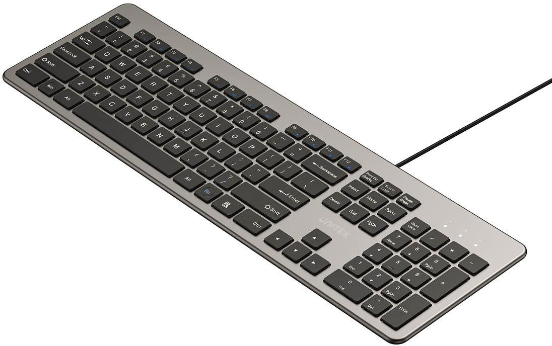 Klawiatura przewodowa Unitek SlimTap USB-A, szara