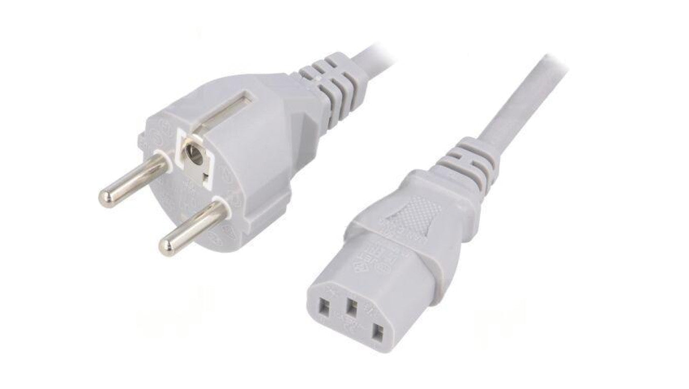 Kabel: 3x0,75mm2, CEE 7/7 (E/F) wtyk,IEC C13 żeński, 1,5m LT-312+501 H05VV-F 3X0.75 GRY 1.5M