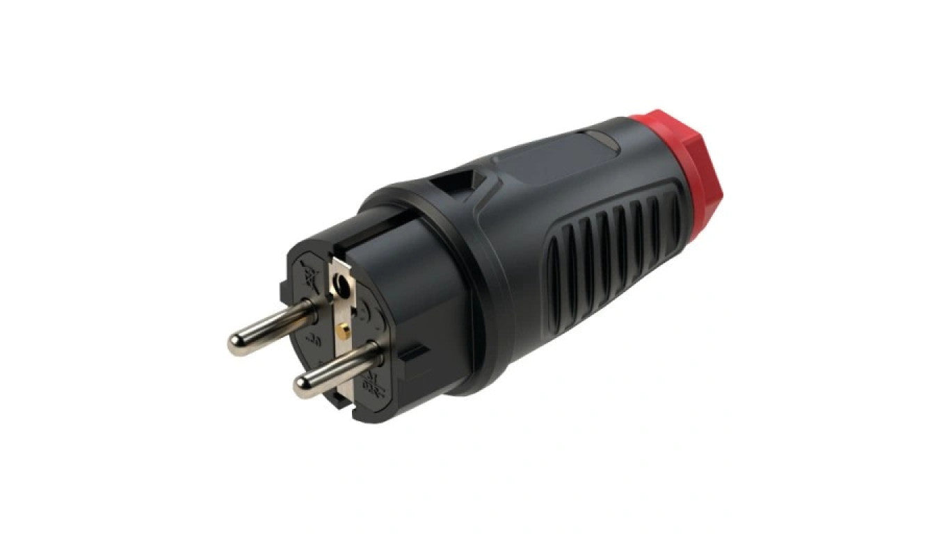 Wtyczka hermetyczna gumowa 2P+Z Uni-Schuko 230V 16A czarno-czerwona IP54 TAURUS2 na kabel do 13,0mm, wkład. guma (TPE) PCE