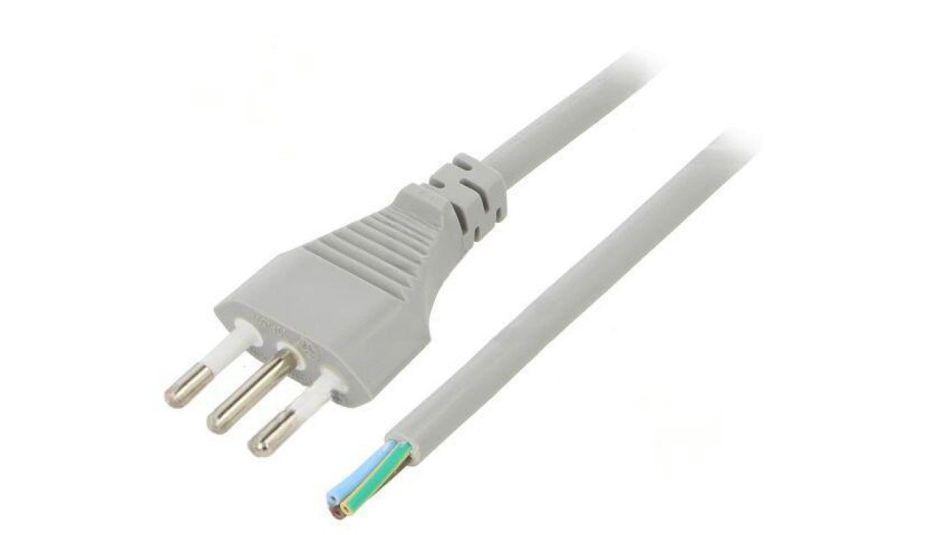 Kabel: 3x0,75mm2, CEI 23-50 (L) wtyk, 1,8m LT-319 3X0.75 GRAY 1.8M END CUT