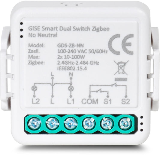 GISE Smart Podwójny moduł przekaźnikowy (bez N) Zigbee | Tuya | GDS-ZB-NN