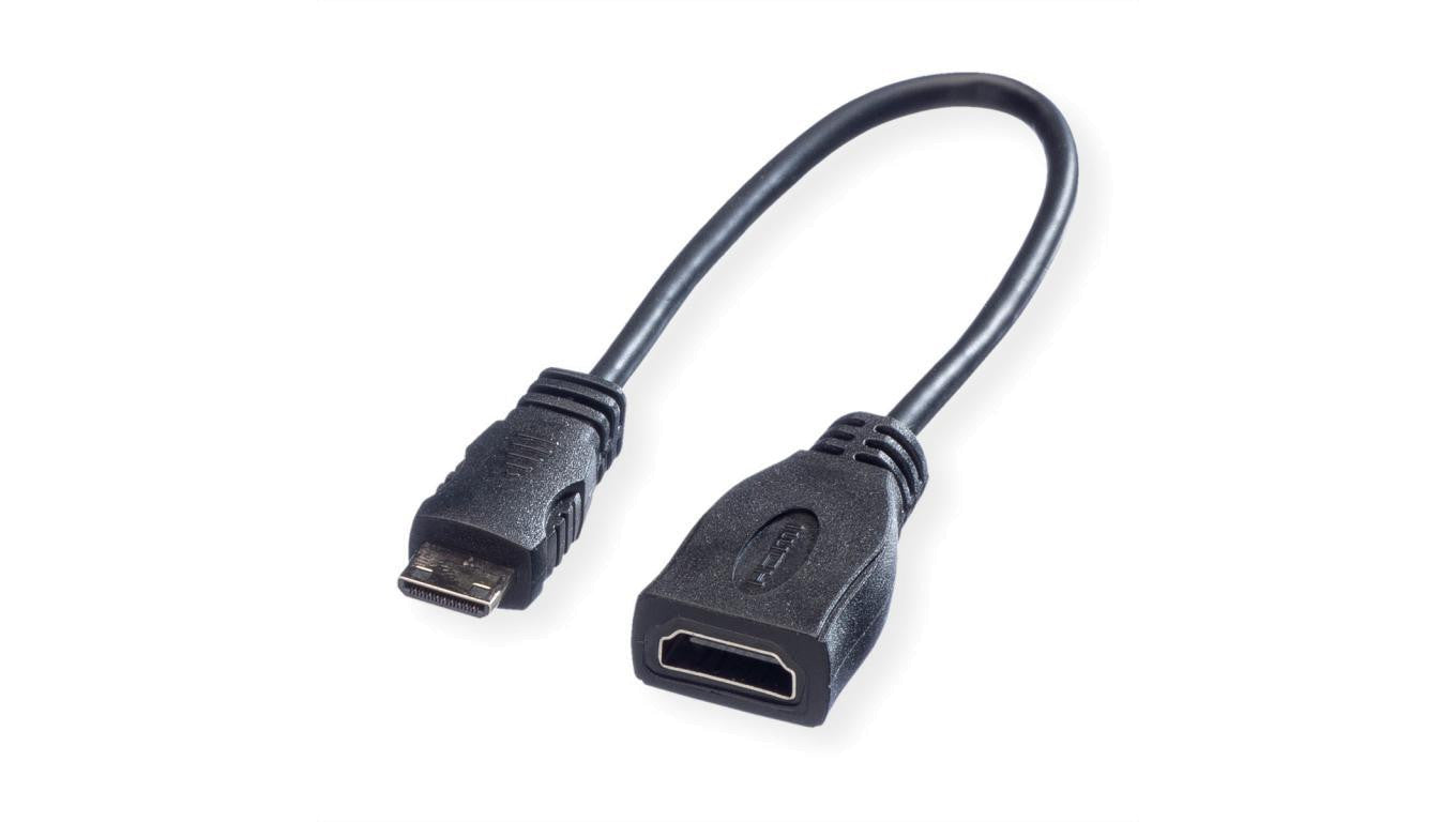 ROLINE Kabel do monitora HDMI High Speed met Ethernet, HDMI żeński - Mini HDMI męski, 0,15 m