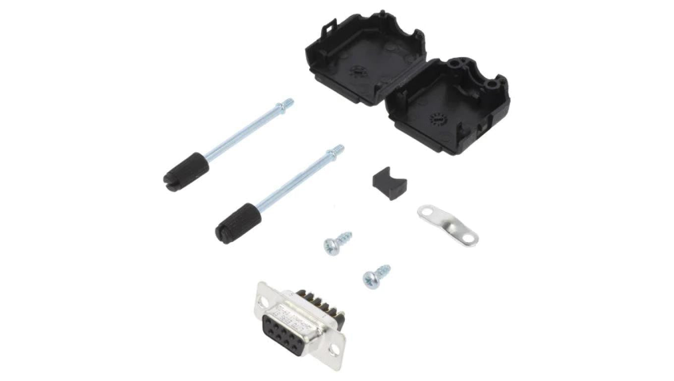 D-Sub żeńskie proste zacisk śrubowy na przewód 8mm -PIN 9 L17DPPK09-BK+L77DE09SST